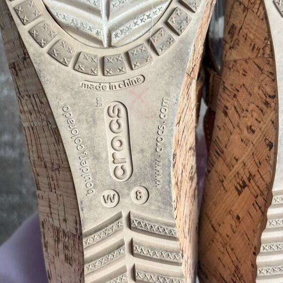 Crocs A-Leigh Sandal Cork Wedge Platform Women's 8 Brown Tan Leather Shoes - Picture 5 of 7